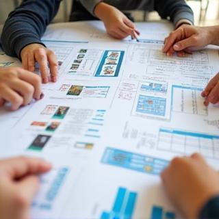 Hands working on curriculum documents, integrating digital resources