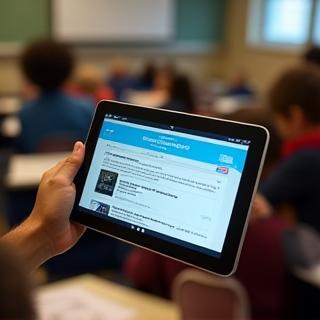 Digital resources displayed on a tablet screen in a classroom